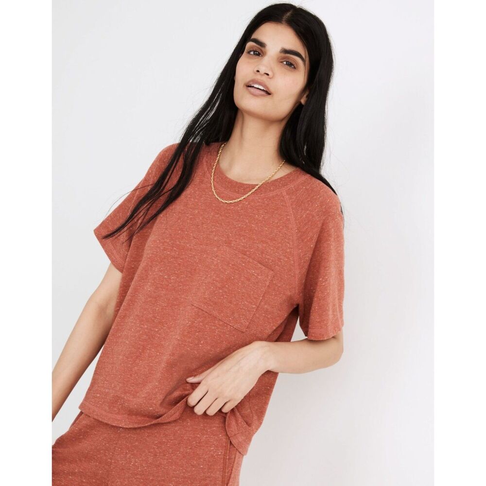 Madewell MWL Skyterry Pocket Raglan Tee Cozy Boxy Weathered Brick Size Medium
